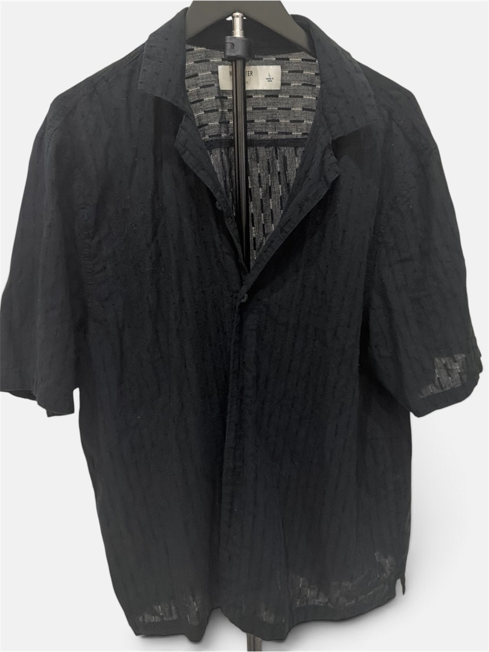 Hollister Men's Black Short-Sleeve Textured Shirt Jacket